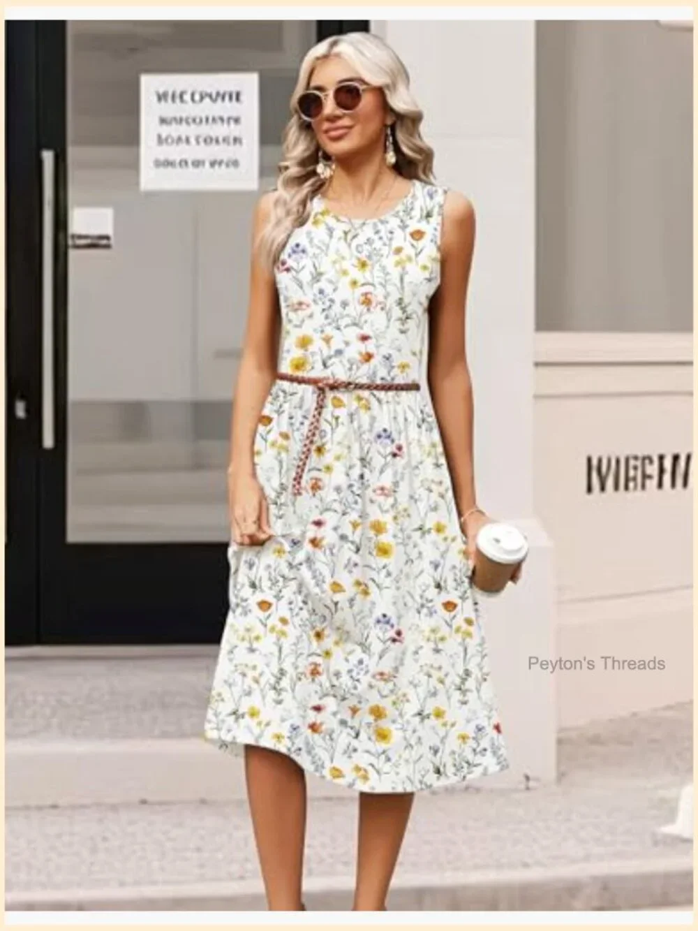 Sleeveless Tank Midi Dress with Pockets A-Line Flowy Sundress - Picture 4 of 7